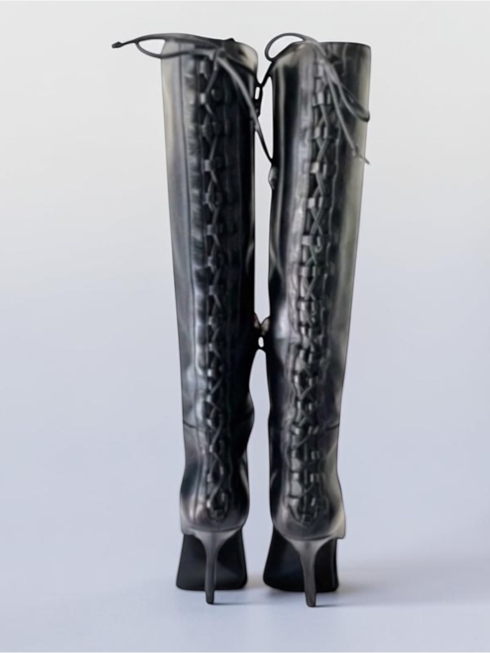 L.K. BENNETT LONDON Black LACE UP Zipper Knee High Boots Size 36